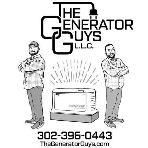 The Generator Guys LLC logo featuring team members and a Generac generator, Sussex County, DE.